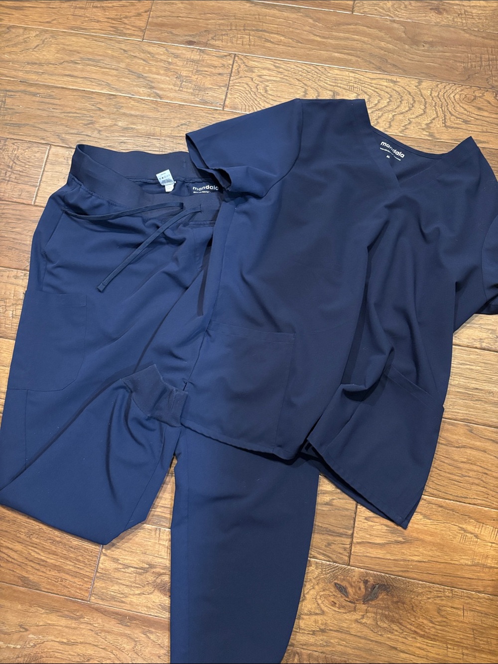 Mandala Navy Blue Medical Scrub Set - Top & Drawstring Pants